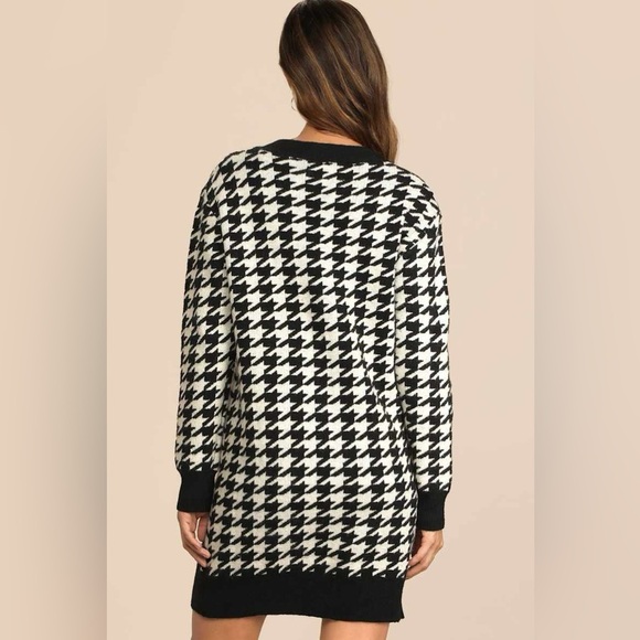 Lulus Truly Iconic Black and White Houndstooth Cardigan Sweater Dress - Picture 3 of 7